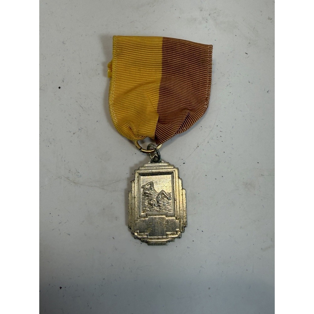 Vintage Swimming Award Medal Art Deco‎ Swimmer Athletic Ribbon